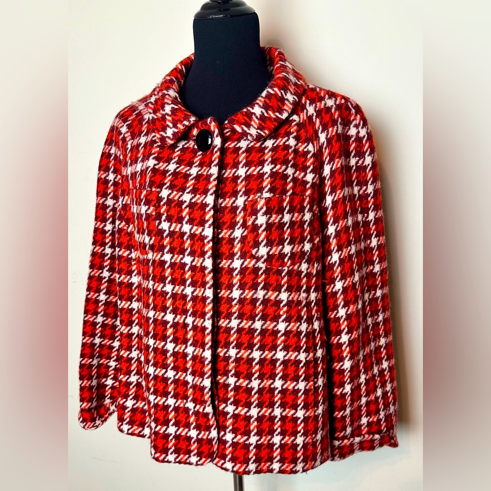 Banana Republic Orange/Maroon Houndstooth Wool Jacket Size XL